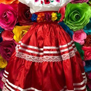 Mexican Red SKIRT ONLY day of the dead Handmade- B